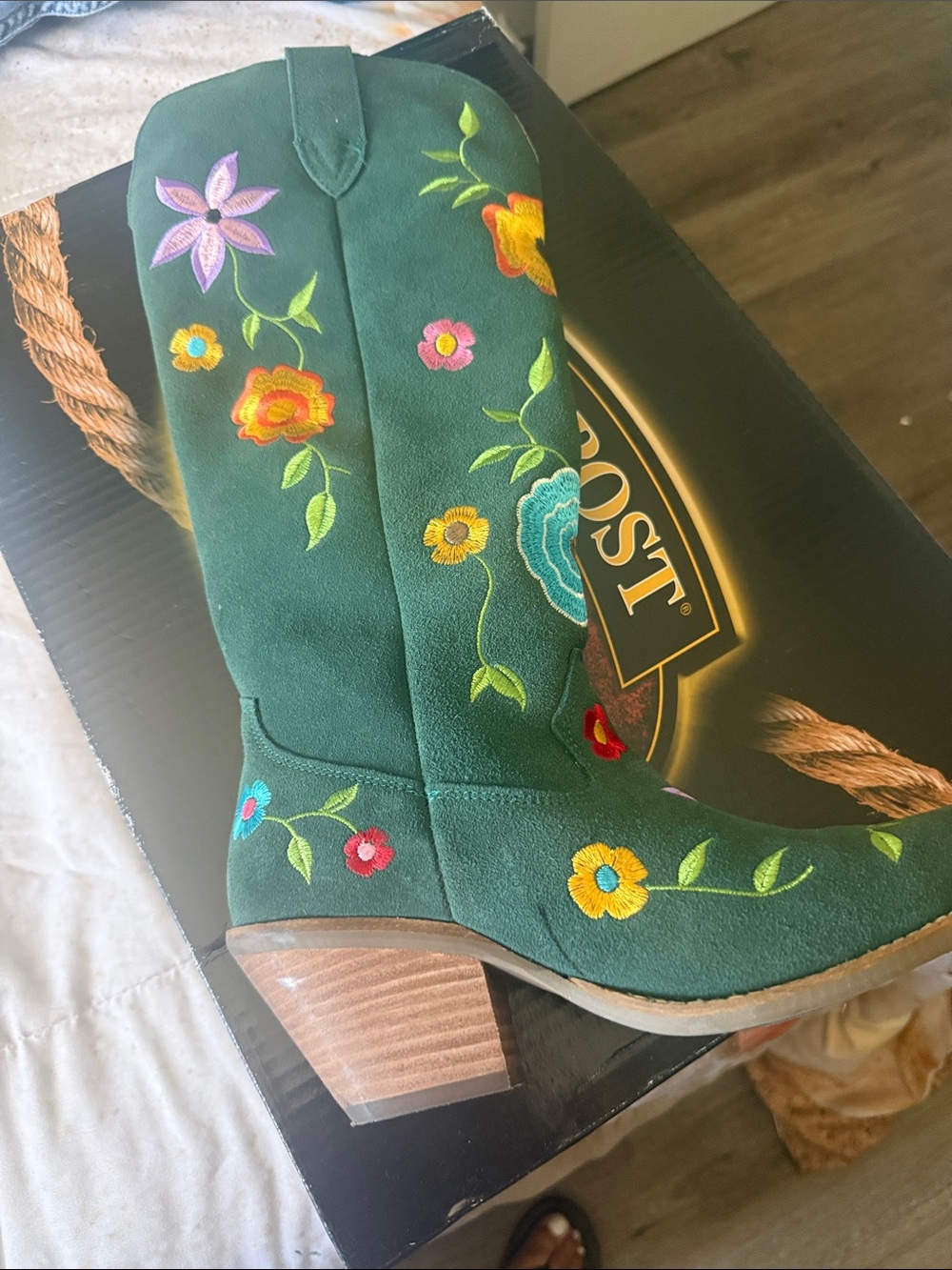 Embroidered Green Over-the-Knee Women's Boots